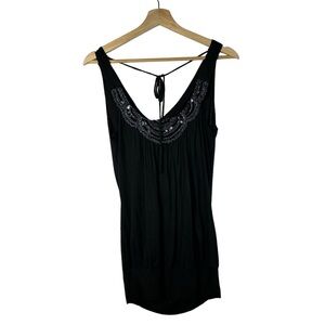 Prospero Black Beaded Scoop Neck Banded Hem Y2K Tank Top S